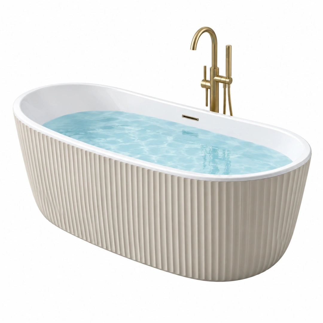Freistehende Badewanne 170 x 75 cm Weiß Acryl oval geriffelt