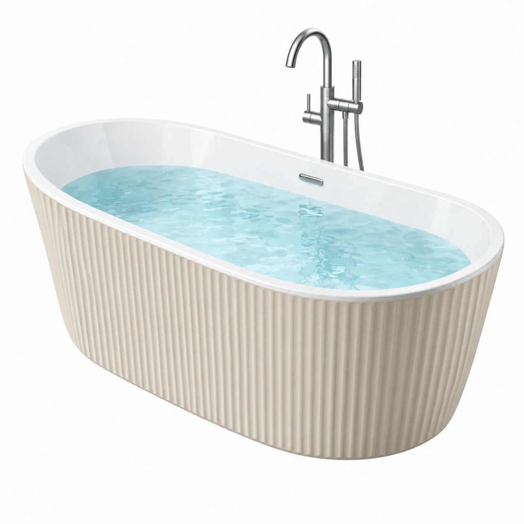 Freistehende Badewanne 170 x 75 x 58 cm aus Acryl Weiß/Beige mit geriffelter Verkleidung