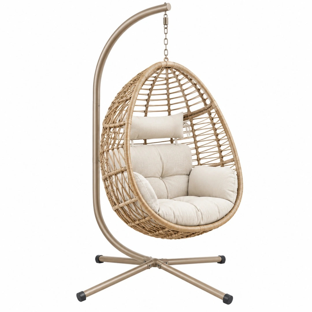 Hängesessel 105 x 105 x 195 cm Metall Geflecht Beige freistehend im Boho-Stil