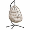 Hängesessel 105 x 105 x 195 cm aus Kunststoffgeflecht Beige mit Metallgestell Schwarz - gepolsterter Loungesessel