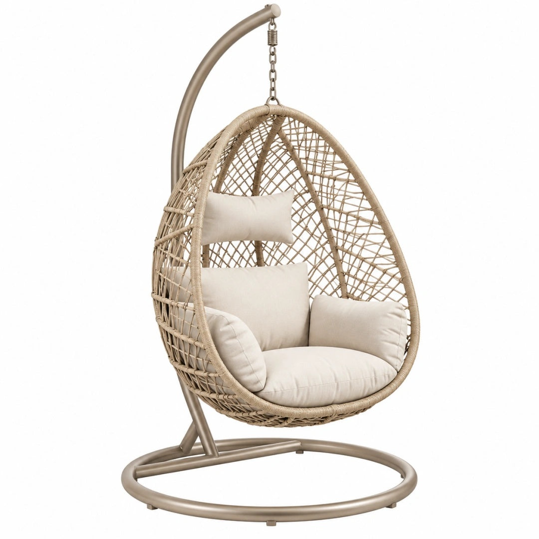 Hängesessel 110 x 110 x 195 cm aus Kunststoffgeflecht Beige mit Metallgestell