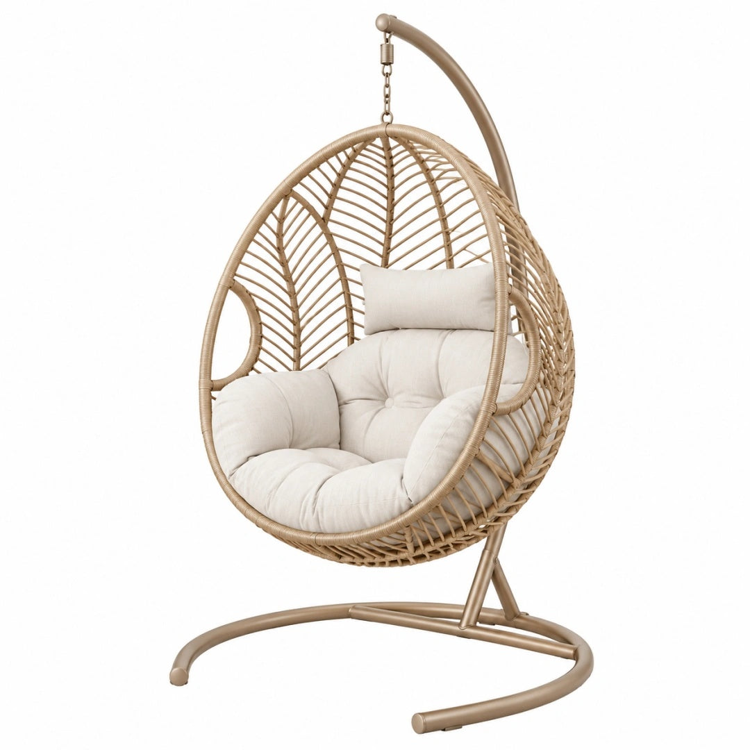 Hängesessel 105 x 105 x 195 cm aus Metall und Kunststoffgeflecht Beige mit Standgestell