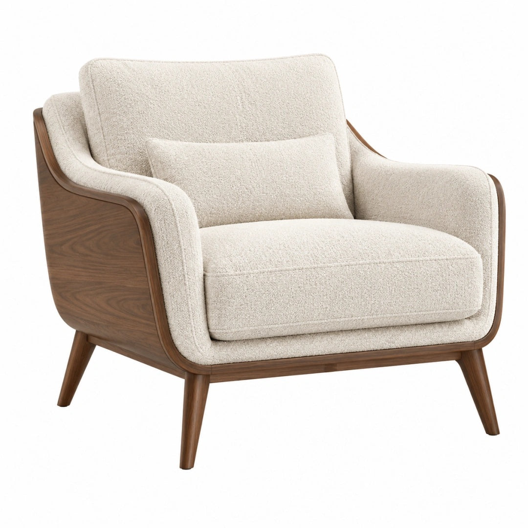 Sessel 86 x 88 x 88 cm Bouclé Creme Holz Mid Century Wohnsessel