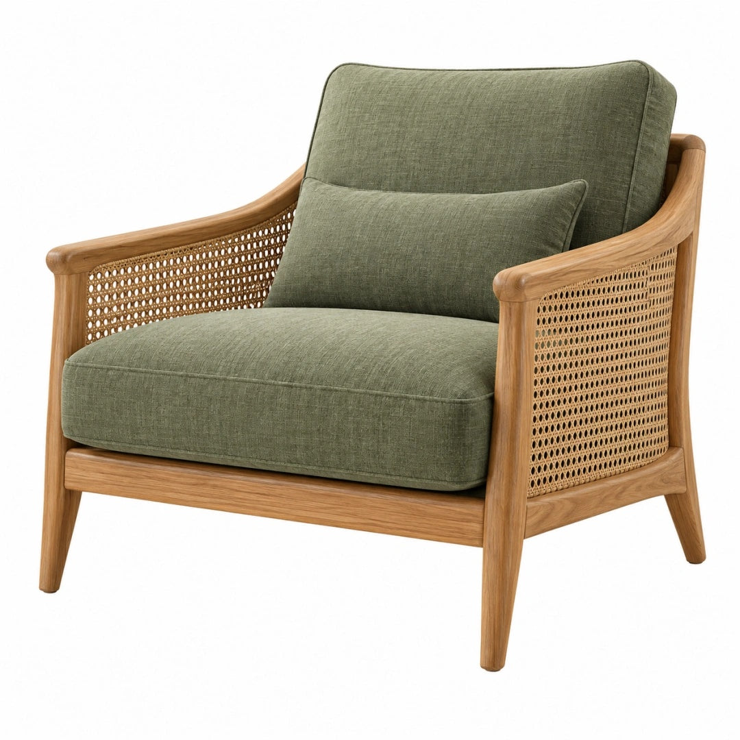 Sessel 75 x 80 x 85 cm aus Holz und Rattan olivgrün im Lounge-Stil