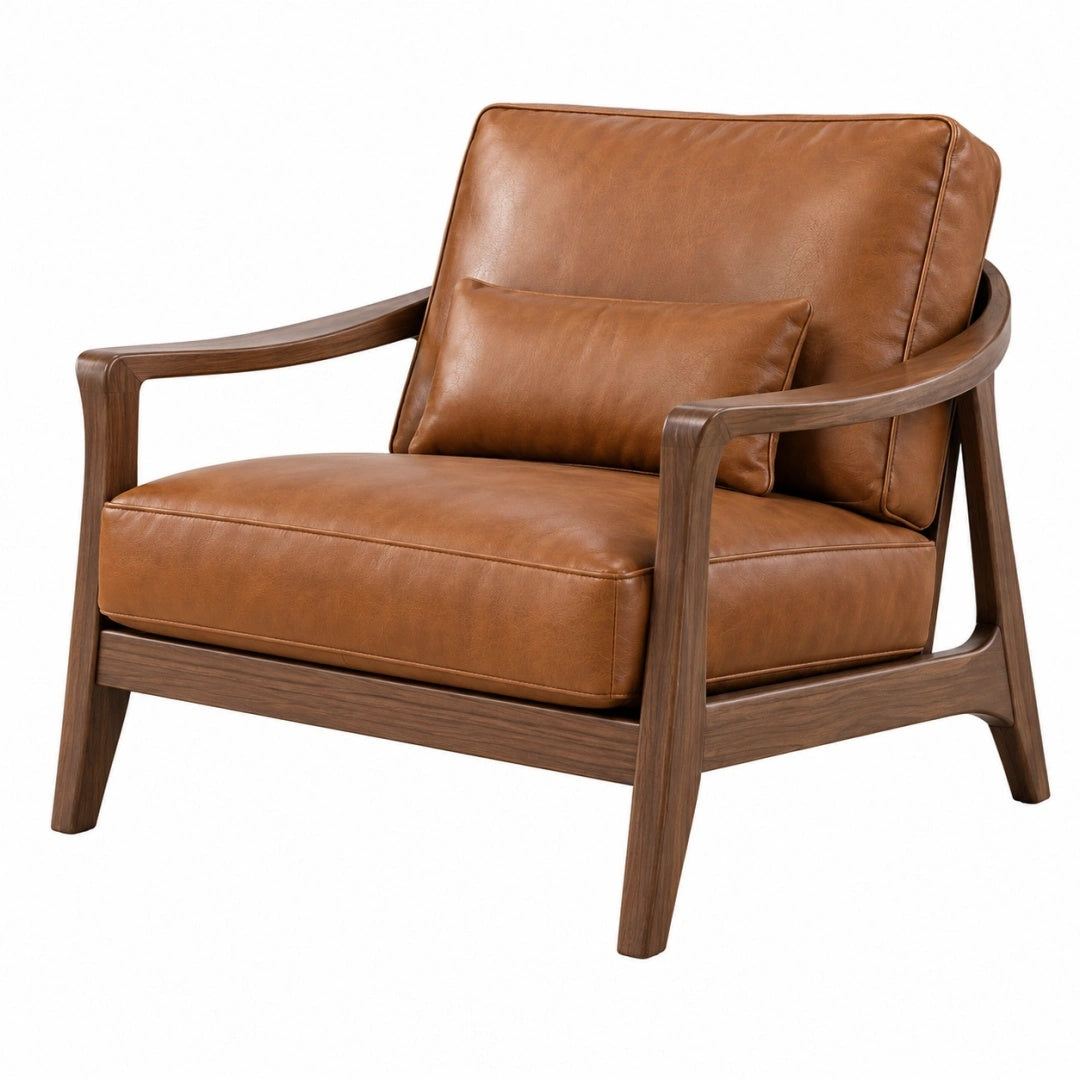 Sessel 78 x 82 x 86 cm in Braun mit Holzgestell und Bezug in Lederoptik