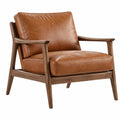 Sessel 78 x 82 x 85 cm Lederbezug Braun Holzgestell im Mid-Century-Stil
