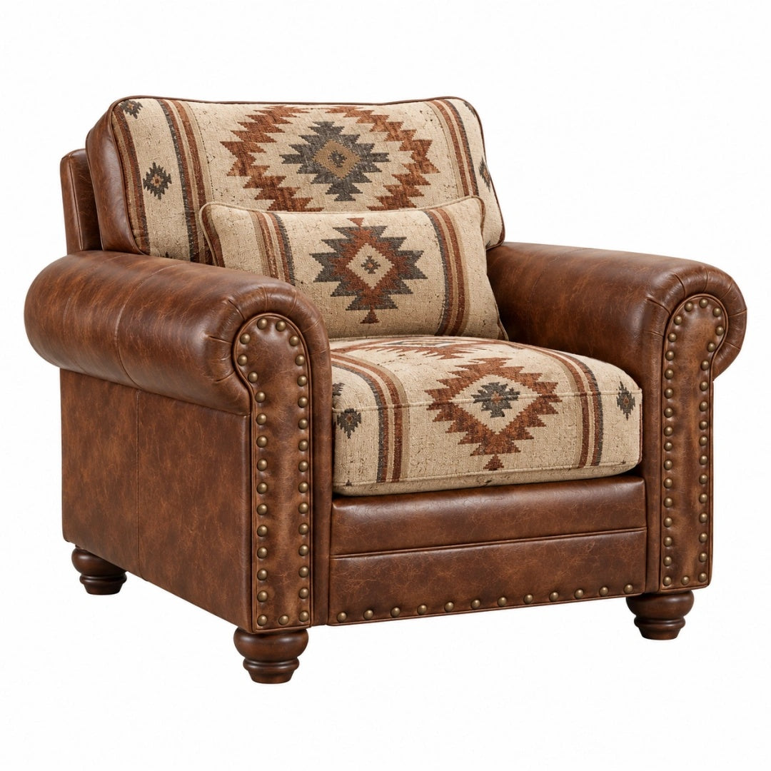 Armlehnstuhl 110 x 95 x 95 cm Kunstleder und Webstoff Braun Beige im Landhausstil für das Wohnzimmer