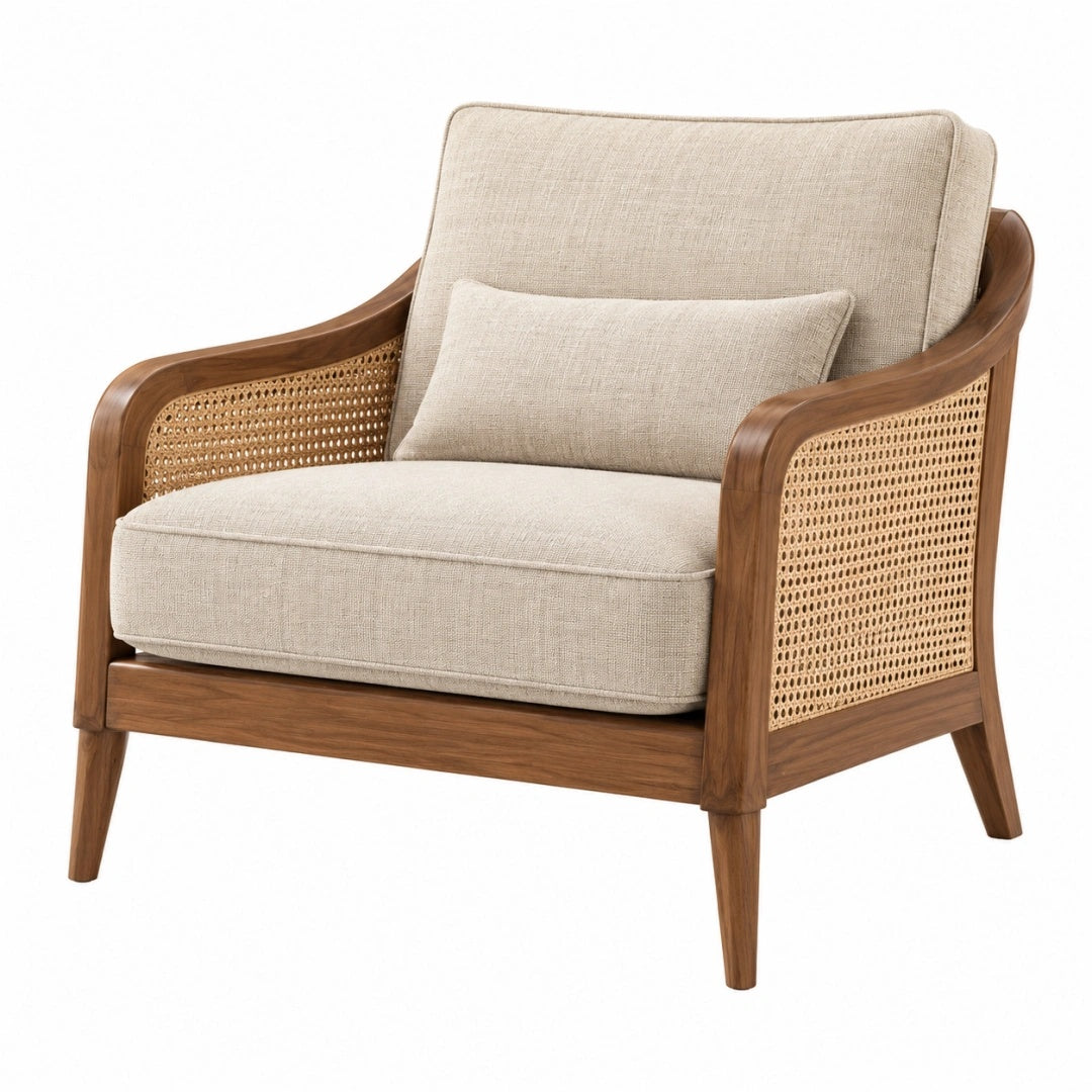 Sessel 78 x 80 x 88 cm aus Holz Rattan und Stoff in Beige Braun im Naturstil