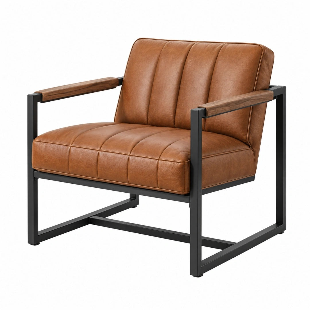 Sessel 80 x 78 x 85 cm aus Kunstleder in Cognac mit Metallgestell im Industrial Stil