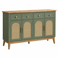 Sideboard 180 x 45 x 90 cm aus Holz Grün mit Rattangeflecht im Retro Stil