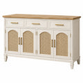 Sideboard 150 x 40 x 90 cm aus Holz in Weiß Natur mit Rattangeflecht Landhausstil