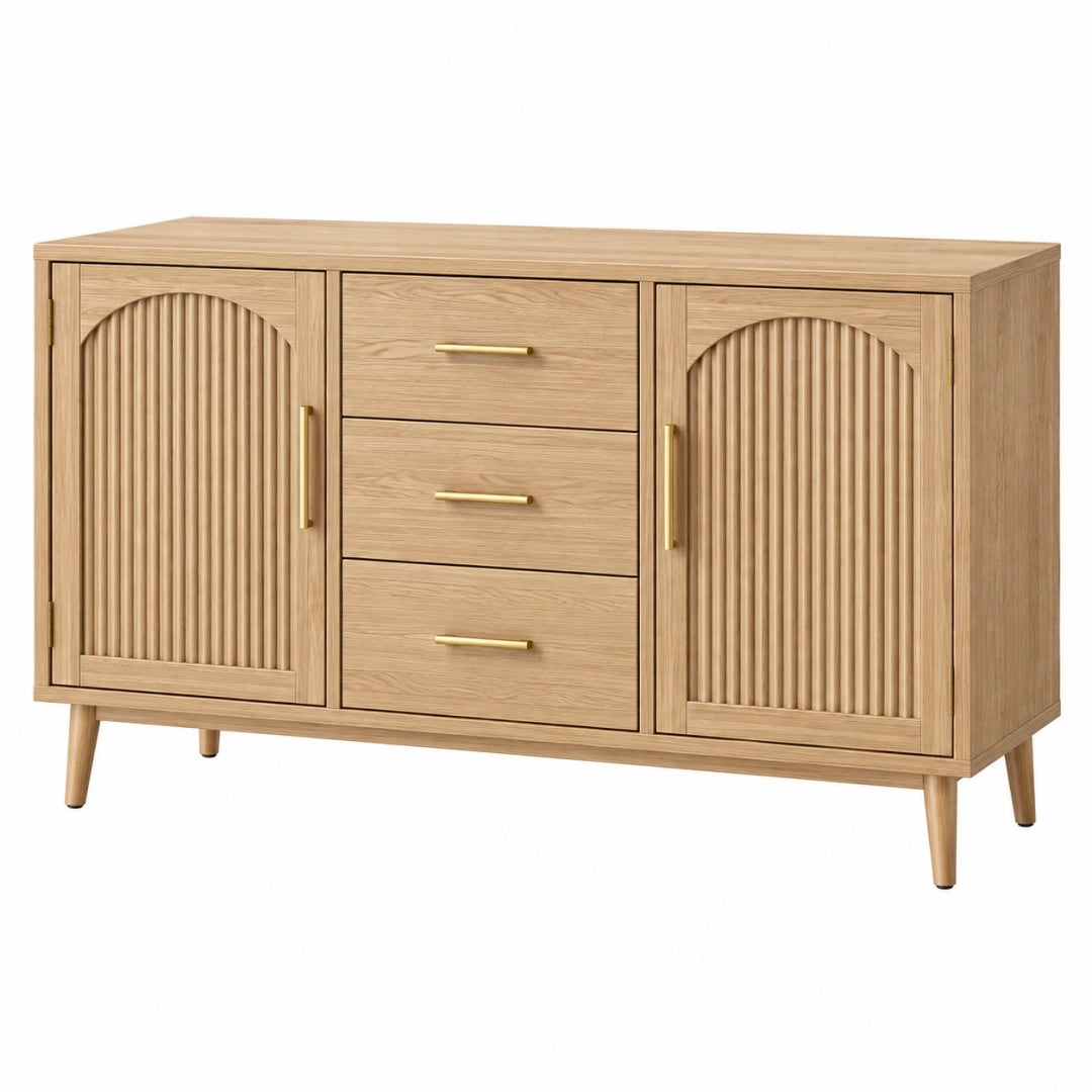 Sideboard 160 x 40 x 85 cm Holz Natur mit 3 Schubladen und 2 Türen