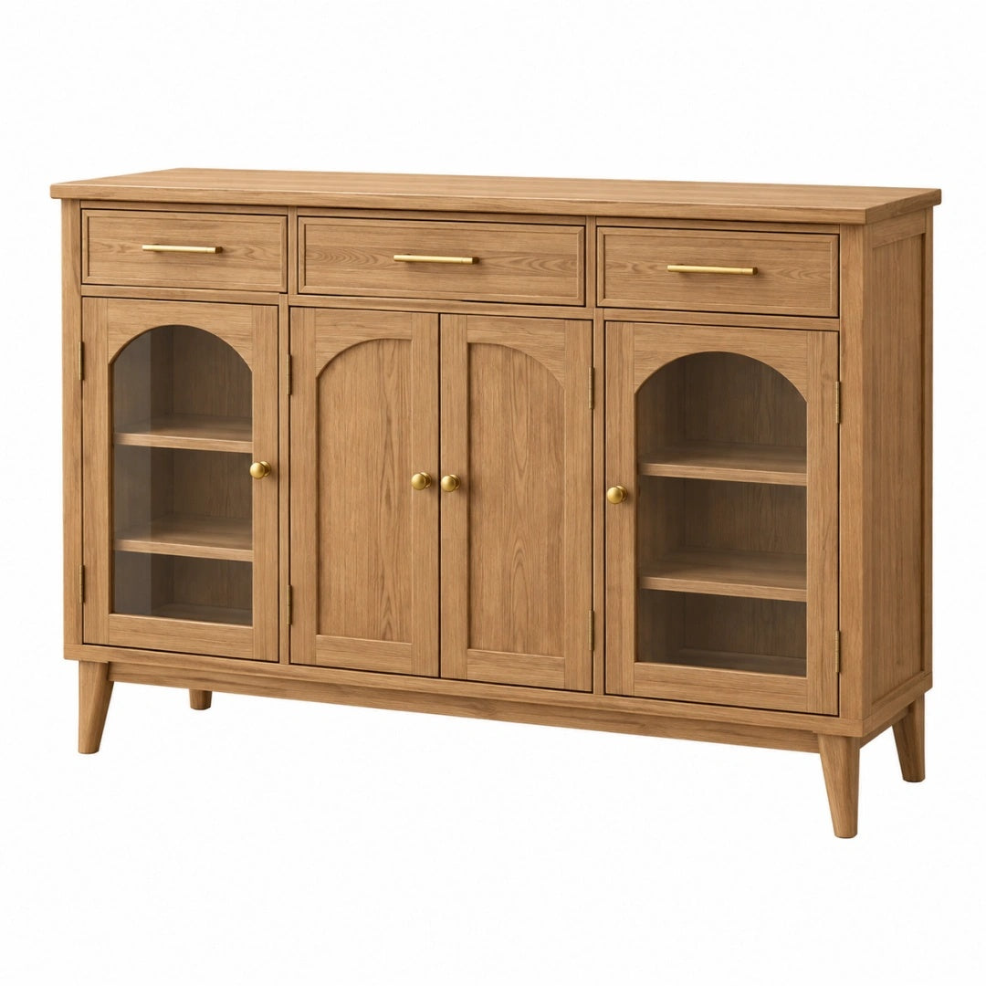 Sideboard 160 x 40 x 95 cm aus Holz in Naturbraun mit Glastüren