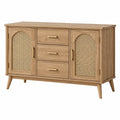 Sideboard 160 x 45 x 85 cm aus Holz und Rattan in Natur mit 3 Schubladen