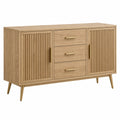 Sideboard 150 x 40 x 80 cm Holz Natur mit Lamellentüren und Schubladen