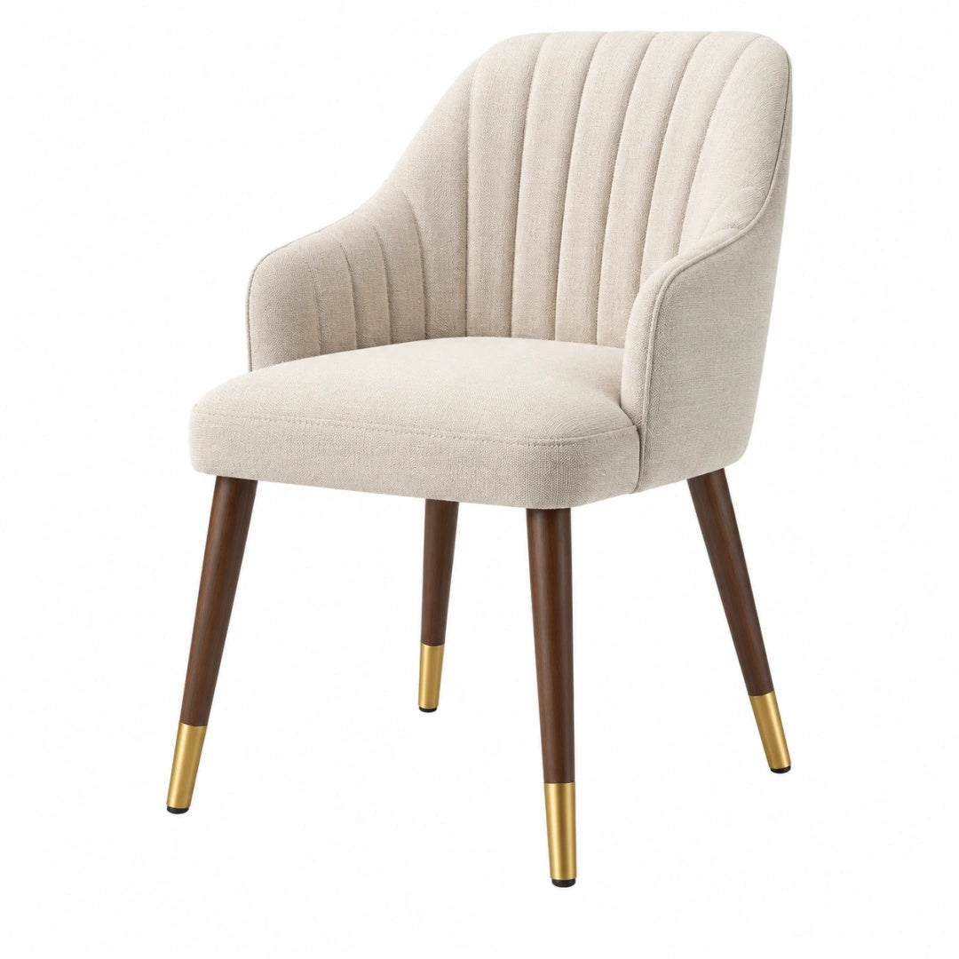 Polsterstuhl 60 x 62 x 85 cm Beige Stoff mit Holzbeinen - Armlehnenstuhl
