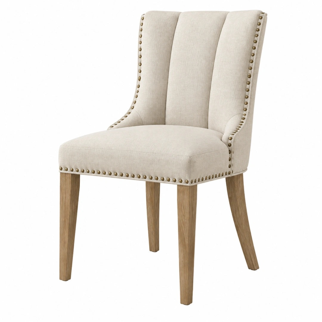 Polsterstuhl 65 x 55 x 102 cm Beige Stoff Holzbeine Esszimmer klassischer Stil