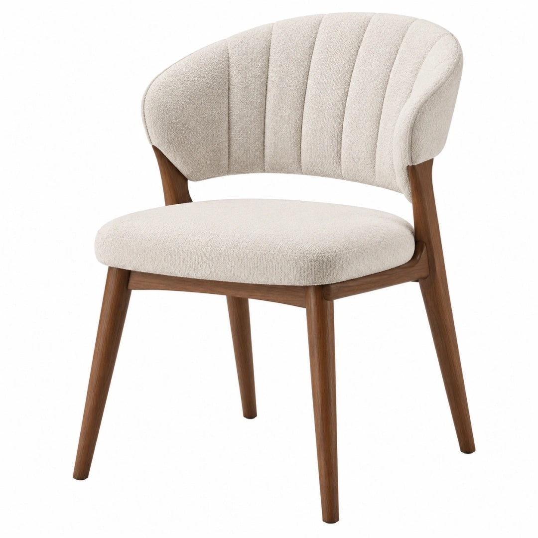 Polsterstuhl 58 x 60 x 78 cm in Creme und Braun mit Bouclébezug und Holzgestell
